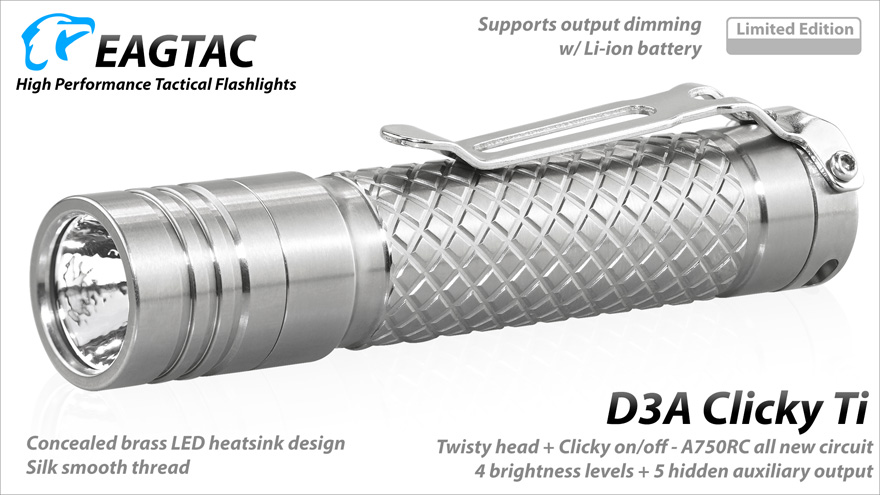 Upgrade of D2 Eagletac D3C Clicky Titanium XP-L HI V3 680 Lumen EDC Flashlight 